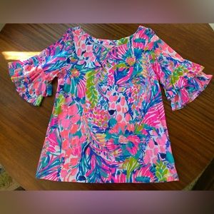 LILLY PULITZER Lula Top MULTI GUMBO LIMBO SZ M RARE HOLY GRAIL PATTERN EUC